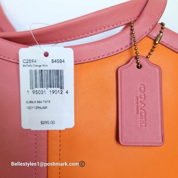 COACH Bea Colorblocked Smooth Leather Large Tote -Taffy Orange multi color ⭐ - Picture 16 of 16